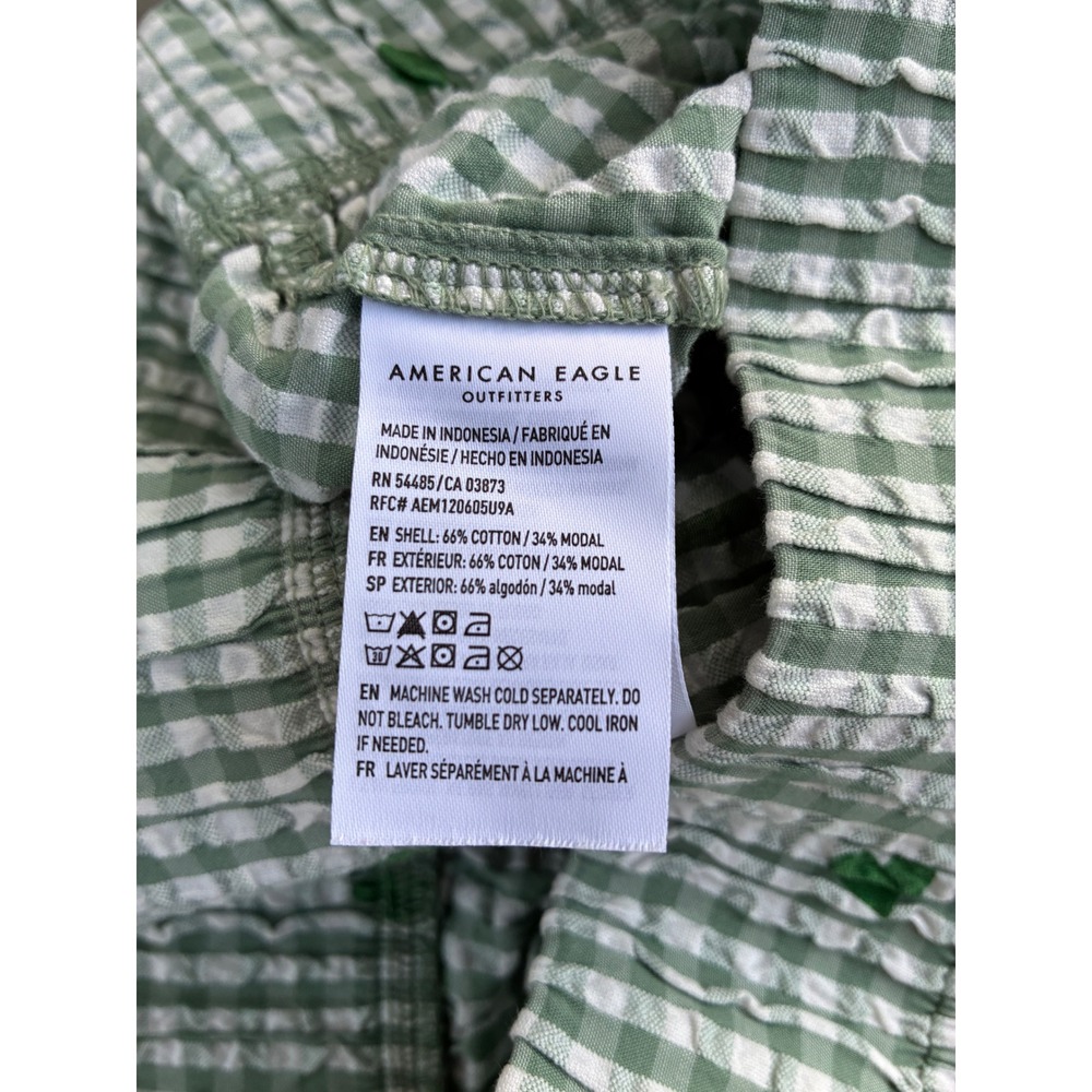 American Eagle AE Lounge Gingham Heart Pajama Shorts Green White Medium - Picture 3 of 5
